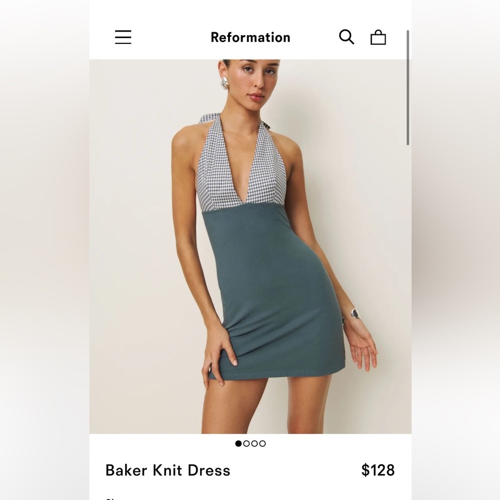 Sage Green and white gingham Reformation halter dress NWT